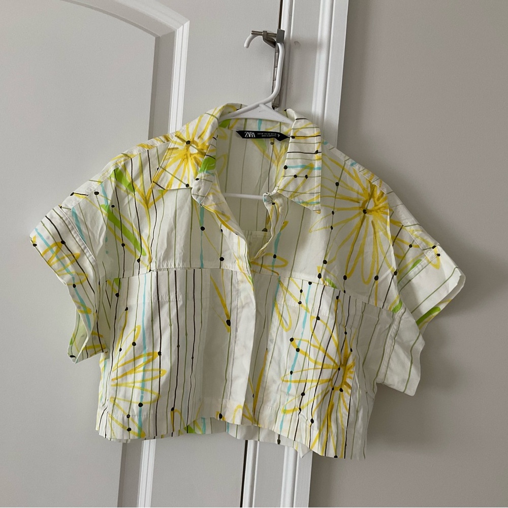 Zara Yellow and Green Floral Shirt
